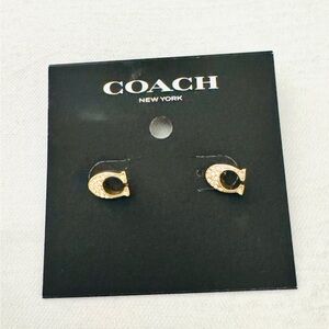 Coach Gold C Logo Stud Earrings with Crystals